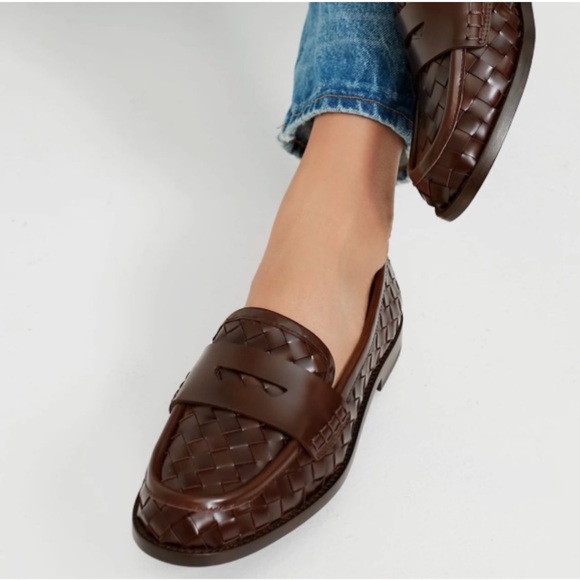 Loeffler Randall Rachel Woven Leather Loafers Espresso Brown NEW - Picture 2 of 14